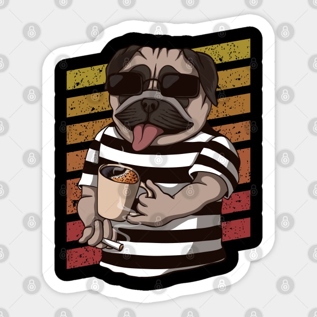 Pug Dog Drinking Coffee Sticker by Unestore